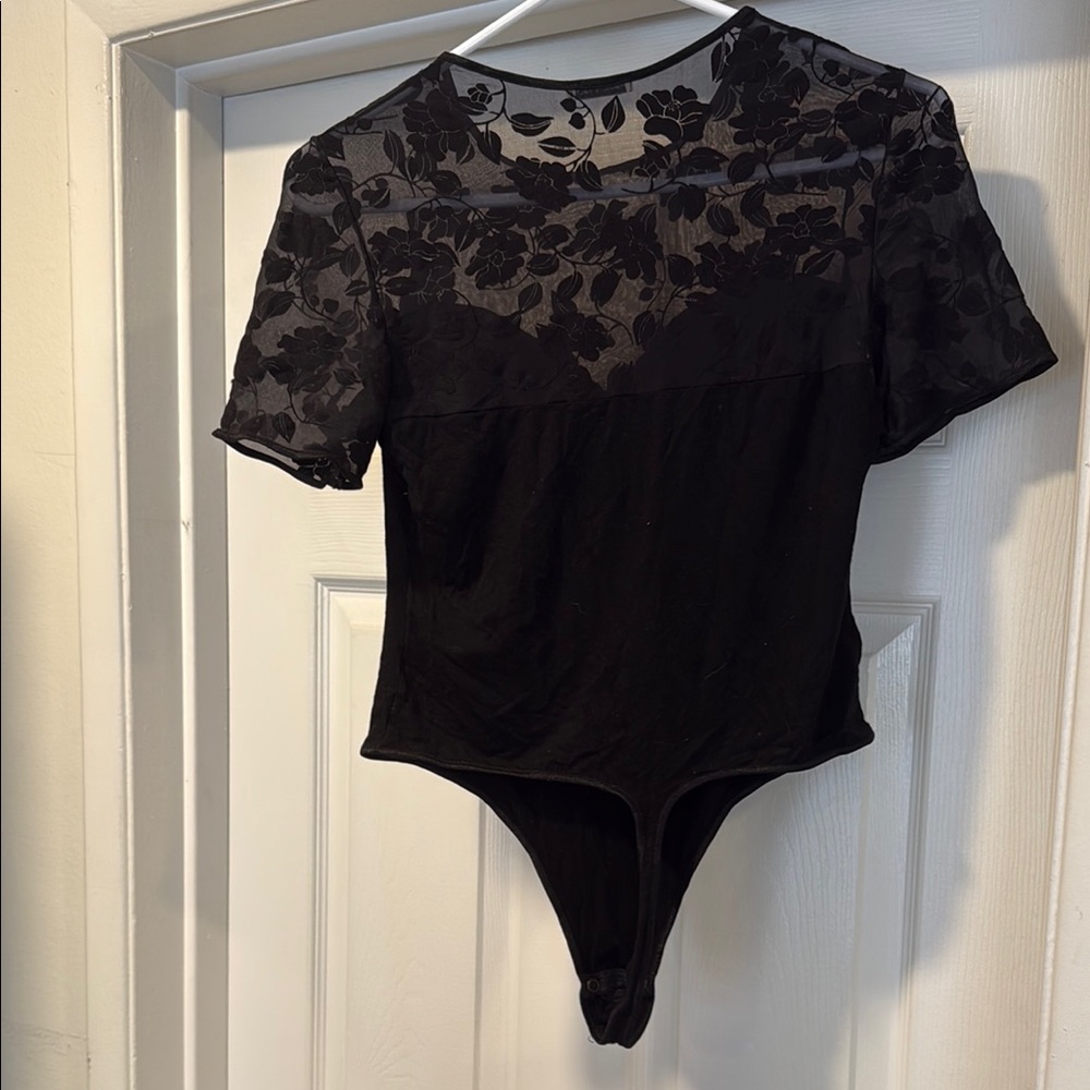 Made in Italy Black Sheer Floral Bodysuit – Size M - Picture 4 of 4